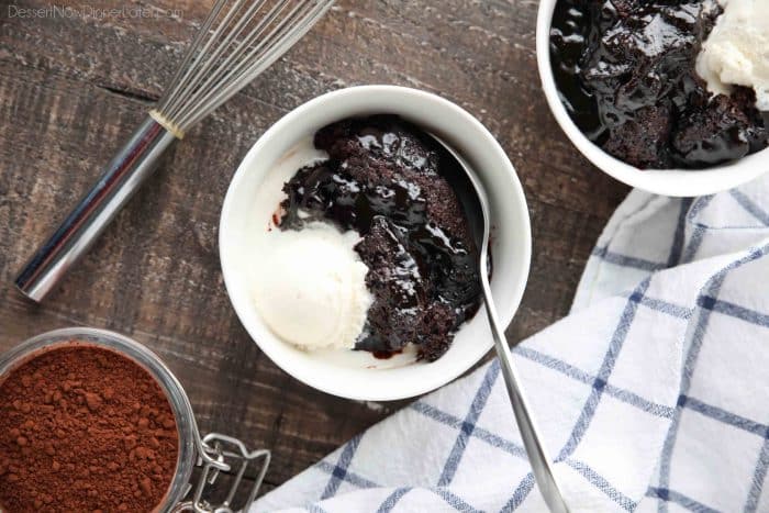 Hot Fudge Pudding Cake is easy to make and magically bakes chocolate cake with a hot fudge pudding sauce in the same pan. It's gooey, chocolatey, and delicious! Serve it warm with ice cream for an even tastier dessert!