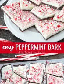 Peppermint Bark is a favorite Christmas treat that's super easy to make with only four ingredients: semi-sweet chocolate, white chocolate, peppermint extract, and candy canes.