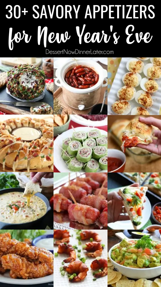 30+ Savory Appetizers for New Year's Eve - from chips and dip, to shrimp, roll-ups, or cheesy snacks, you will find something deliciously savory to bring to your New Year's Eve Party!