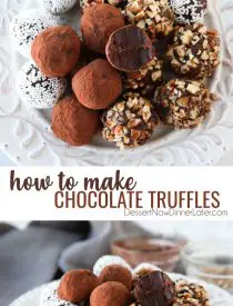 Homemade chocolate truffles are super easy to make with only a few simple ingredients. Switch up the extracts or toppings for a totally customizable, creamy chocolate treat. Great for gifting!