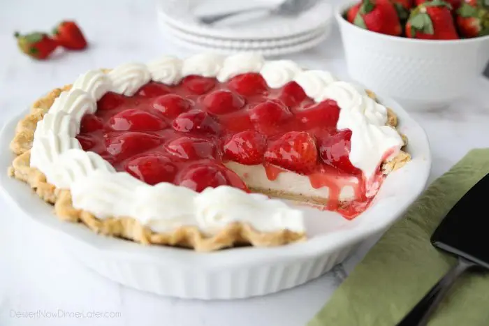 Strawberry Cream Cheese Pie is light, fruity, and delicious. A perfect dessert for Valentine's Day or summer potlucks.