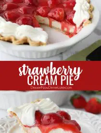 Strawberry Cream Pie is light, fruity, and delicious. With layers of pie crust, no-bake cheesecake, and slices of fresh strawberries smothered in a sweet glaze. A perfect dessert for Valentine's Day or summer potlucks.