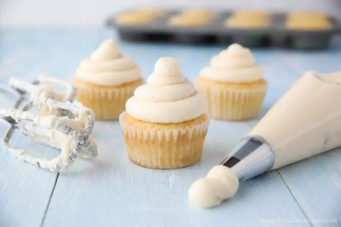 This Vanilla Buttercream Frosting recipe is easy, creamy, and extremely versatile. Made with basic ingredients, this vanilla frosting is a staple for decorating cakes, cupcakes, or cookies.