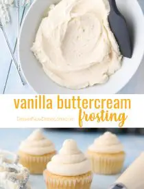 This Vanilla Buttercream Frosting recipe is easy, creamy, and extremely versatile. Made with basic ingredients, this vanilla frosting is a staple for decorating cakes, cupcakes, or cookies.