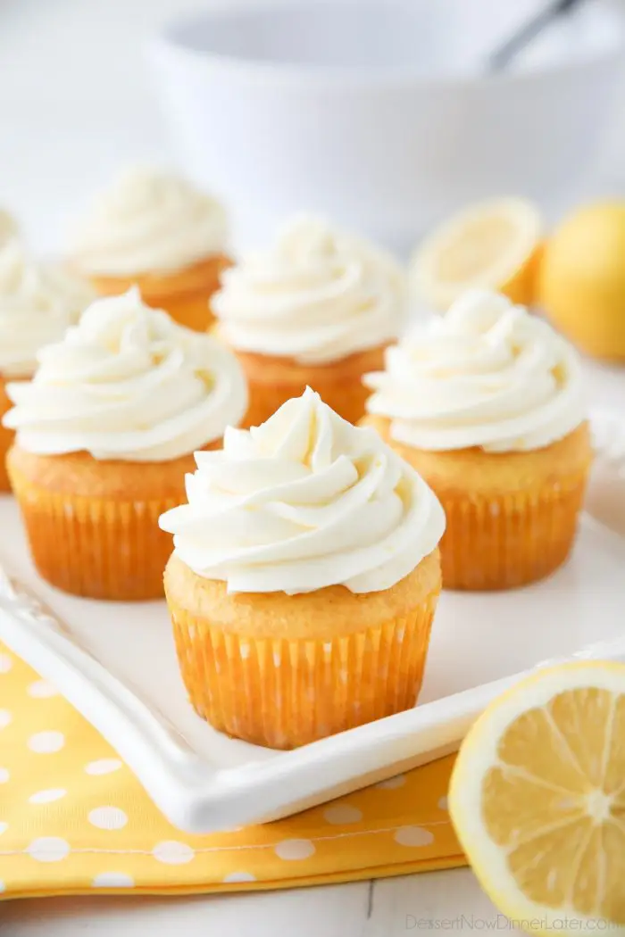 Lemon Cream Cheese Frosting is light and creamy with fresh lemon flavor. It's slightly tangy and not overly sweet. Perfect for piping or decorating cupcakes and cakes.
