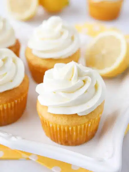 Lemon Cream Cheese Frosting is light and creamy with fresh lemon flavor. It's slightly tangy and not overly sweet. Perfect for piping or decorating cupcakes and cakes.