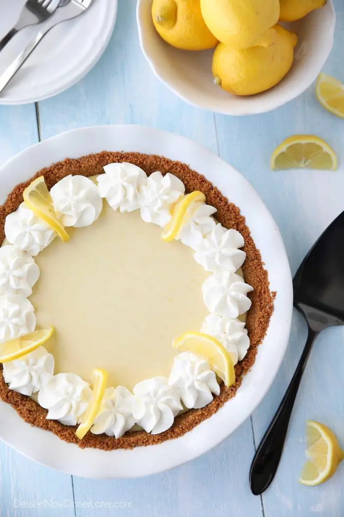 Looking for an alternative to Lemon Meringue Pie? This Lemon Cream Pie is nice and tangy, with whipped cream to balance it out. 