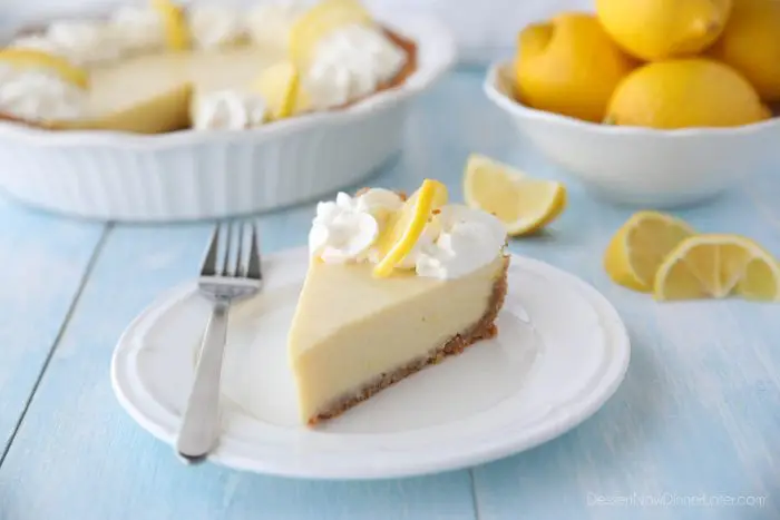 Lemon Cream Pie is tangy and sweet with a buttery graham cracker crust. It's just like key lime pie, but made with lemons, and topped with fresh sweetened whipped cream. A super easy spring or summer dessert, and great alternative to lemon meringue pie.