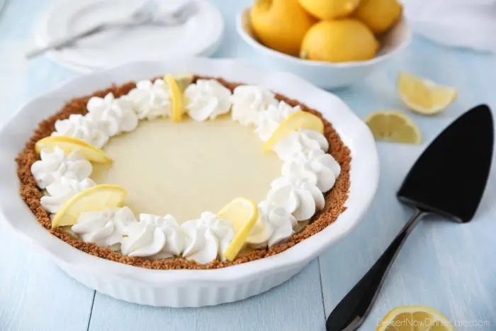 Lemon Pie is creamy from sweetened condensed milk and tangy with fresh lemon juice and zest. A buttery graham cracker crust and sweetened whipped cream topping are the perfect accompaniment for this spring dessert.