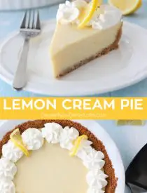 Lemon Cream Pie is tangy and sweet with a buttery graham cracker crust. It's just like key lime pie, but made with lemons, and topped with fresh sweetened whipped cream. A super easy spring or summer dessert, and great alternative to lemon meringue pie.