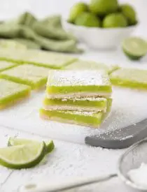 Lime Bars are exactly like lemon bars, but made with limes instead. A shortbread crust is topped with a tangy lime custard. Easy and delicious!