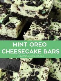 Mint Oreo Cheesecake Bars - a dessert for the mint chocolate lovers. With a mint Oreo crust, and a cool and creamy mint cheesecake loaded with extra chunks of mint Oreos throughout.