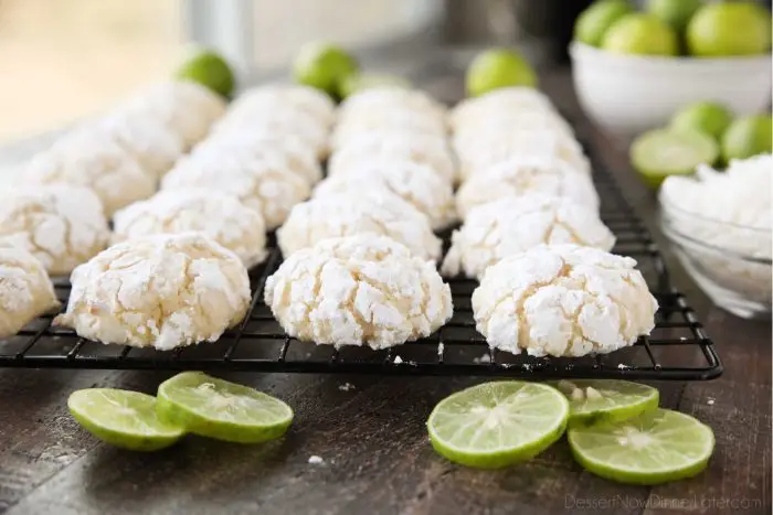 Puffy, soft, and chewy, these tropical key lime coconut crinkle cookies are a spring and summer delight.