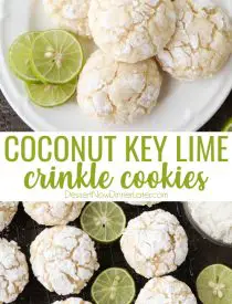 Coconut Key Lime Crinkle Cookies are puffy, soft, and chewy with a hint of tangy lime and sweet coconut. An easy spring or summer dessert with a tropical flair.