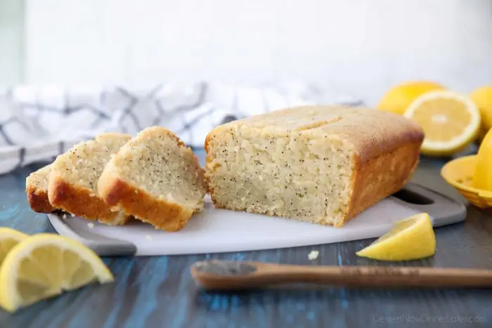 Slices of Lemon Poppy Seed Bread make a great snack or breakfast treat.