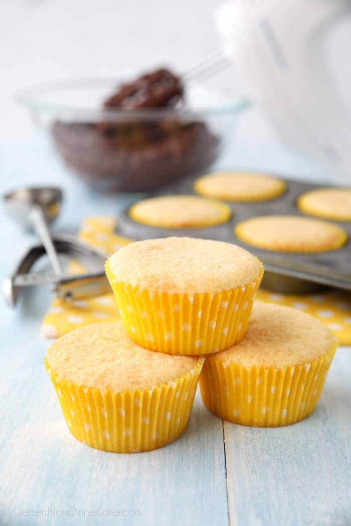 Yellow Cupcakes are light and buttery with a hint of vanilla.