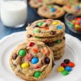 These bakery style M&M Cookies are loaded with chocolate chips and M&M candies. They're crispy on the edges, soft and chewy in the center, with plenty of chocolate throughout. The best M&M cookies! No chill time required -- just make and bake.