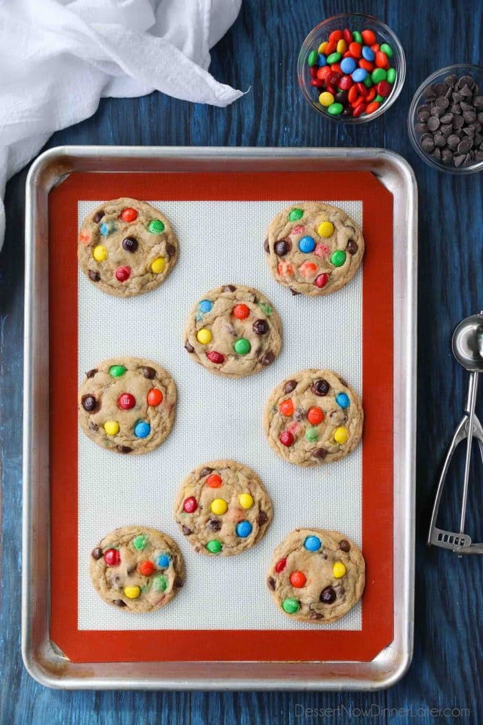 This M&M cookie recipe is AMAZING. No chill time required for these soft and chewy cookies. Great for parties, potlucks, gift-giving and afternoon treats.