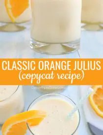 This classic Orange Julius recipe is an easy and delicious smoothie made with frozen orange juice concentrate, milk, water, sugar, vanilla, and ice. It's frothy, creamy, cool, and sweet. If you love an orange creamsicle, you'll love this drink!