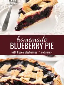 Homemade blueberry pie made with frozen blueberries is easy to make year-round with simple ingredients to create a thick (not runny) pie filling from scratch.