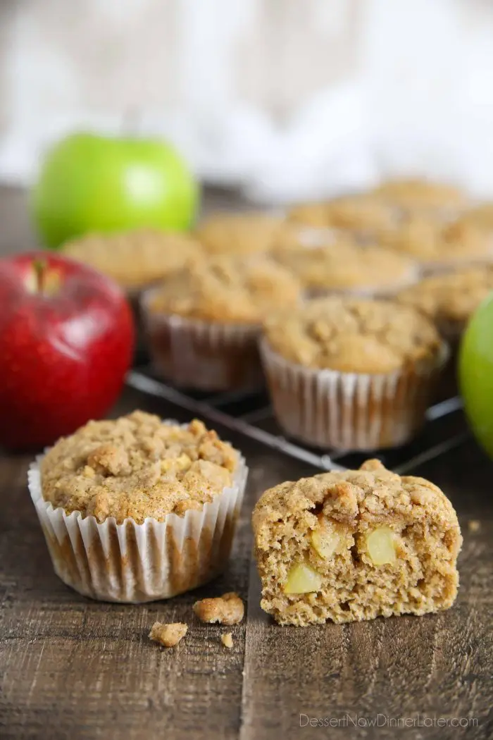 This recipe for Apple Cinnamon Muffins is delicious! Fluffy muffins full of fresh apples and plenty of cinnamon with a crumb topping.