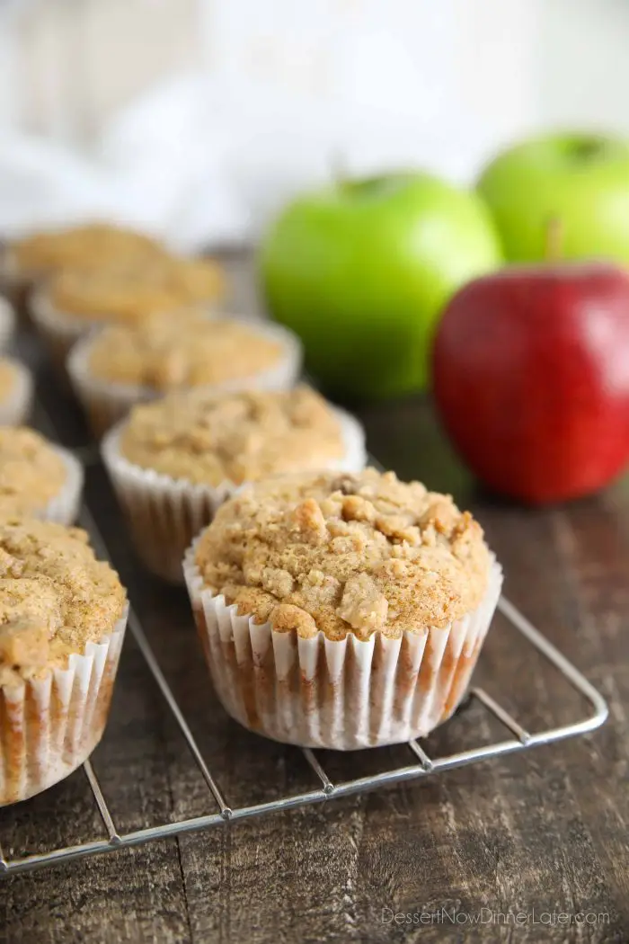 Apple Cinnamon Muffins are full of apples, spices, and a crumb topping.