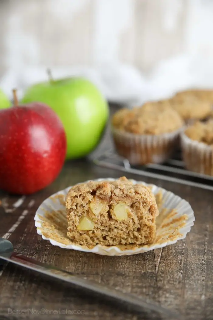 Chunks of fresh apples, plus applesauce, makes these apple cinnamon muffins fruity and delicious.