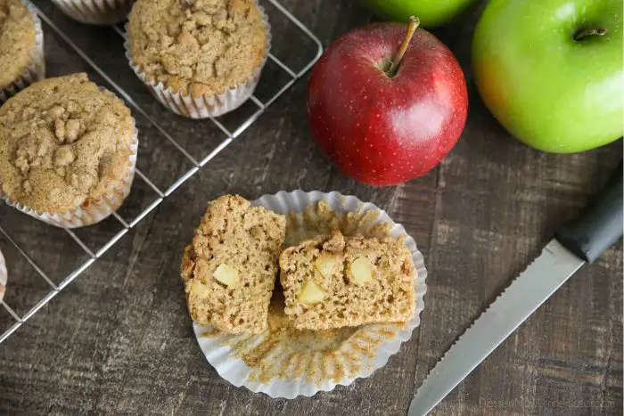 Fresh apple chunks and apple sauce make these muffins full of apple flavor.