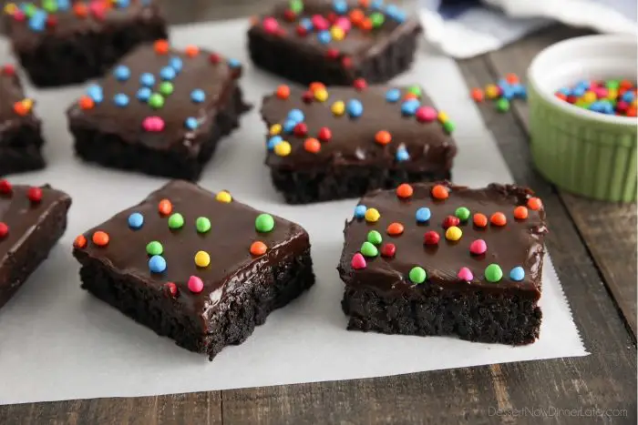 Copycat Cosmic Brownies are rich, chocolatey, and colorful.