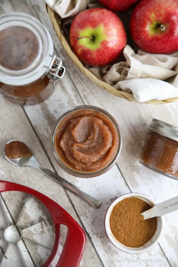 Homemade apple butter in jars.