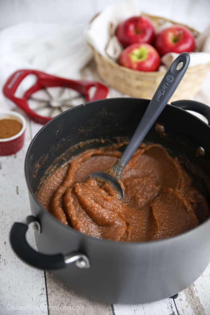 Stovetop apple butter is thick and paste-like.