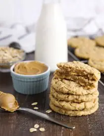 Soft and chewy peanut butter oatmeal cookies are crisp on the outside, soft on the inside, and full of chewy old fashioned oats and creamy peanut butter. An easy, hearty cookie made with pantry ingredients.