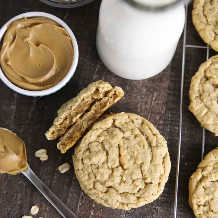 Oatmeal peanut butter cookies are thick and chewy.