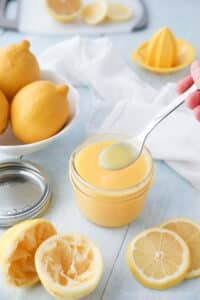 Homemade Lemon Curd on a spoon.