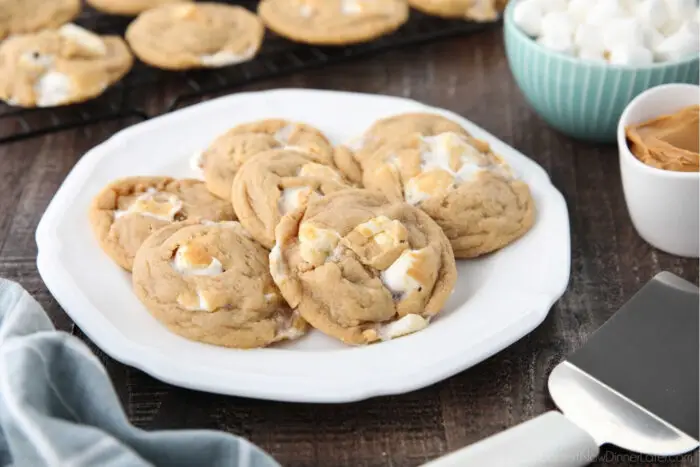 Peanut butter marshmallow cookies on a plate.