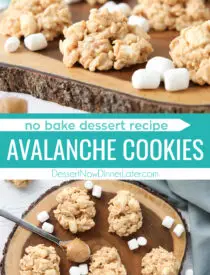 Pinterest collage image for Avalanche Cookies with two images and text in the center.
