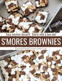 Pinterest collage image for S'mores Brownies with two images and text in the center.