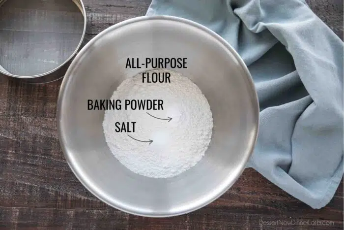 Dry Ingredients for Oreo Cupcakes: All-purpose Flour, Baking Powder, Salt.