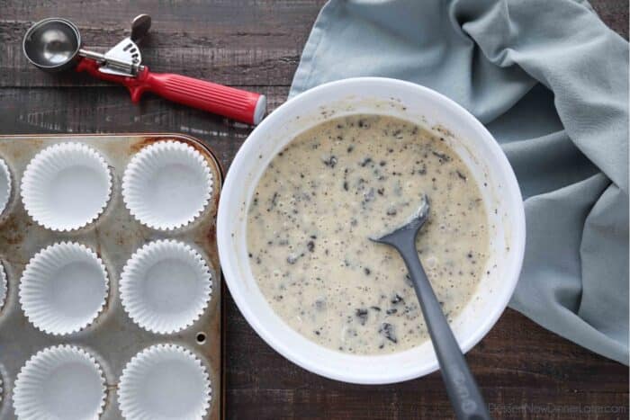 Finished cookies and cream cupcake batter.