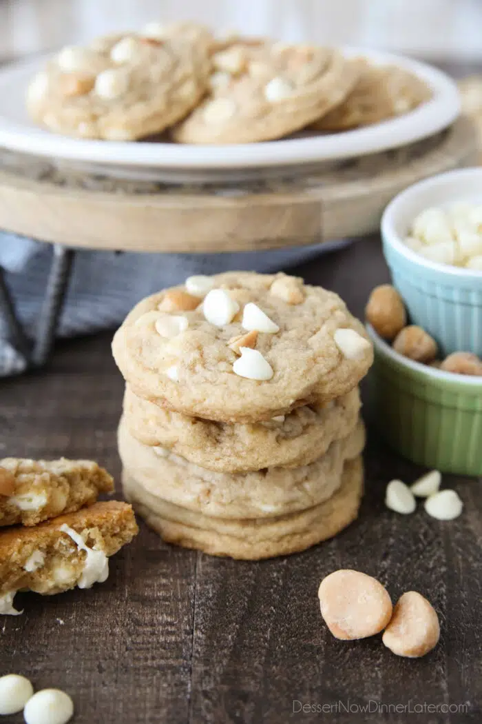 Stack of White Chocolate Macadamia Cookies.