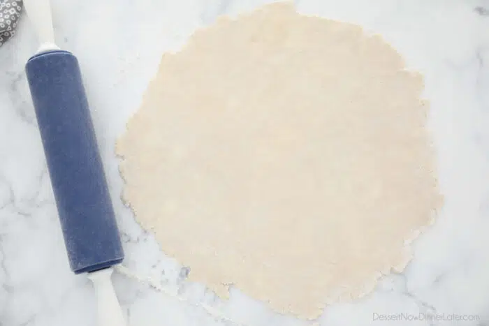 Butter pie crust rolled 1/8-inch thin into a round shape.