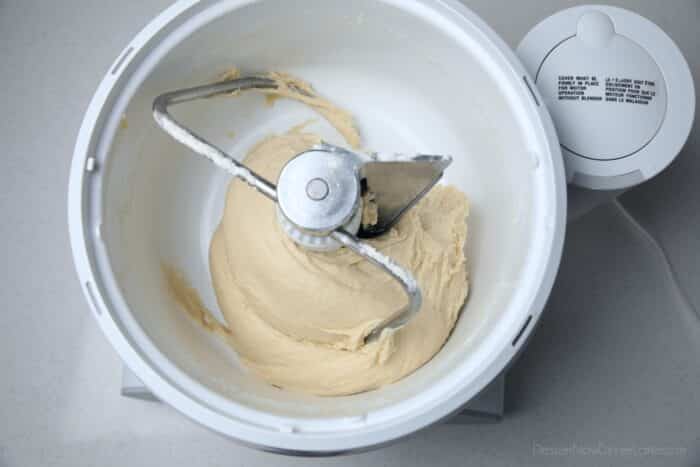Yeast dough in mixer with dough hook.