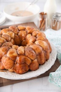 Easy Monkey Bread made with Rhodes Rolls on a plate.