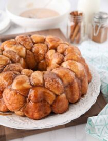 Easy Monkey Bread made with Rhodes Rolls on a plate.