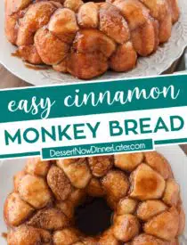 Pinterest collage for Easy Monkey Bread with two images and text in the center.
