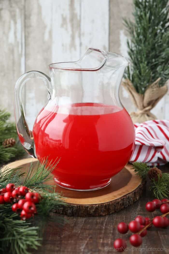 Pitcher with red Christmas punch.