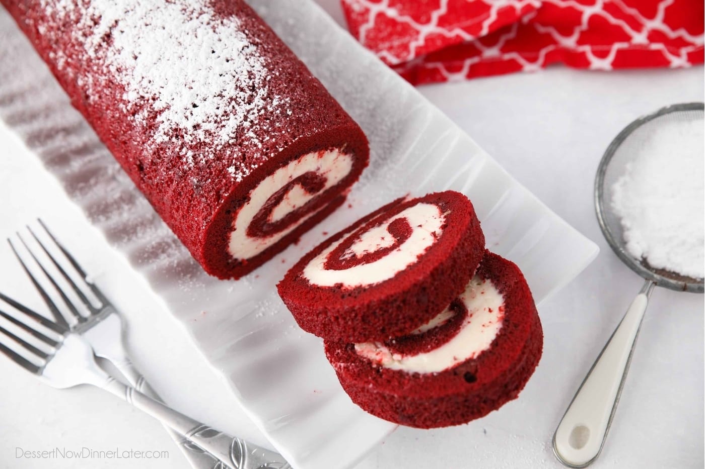 Red Velvet Cake Roll + Video | Dessert Now Dinner Later