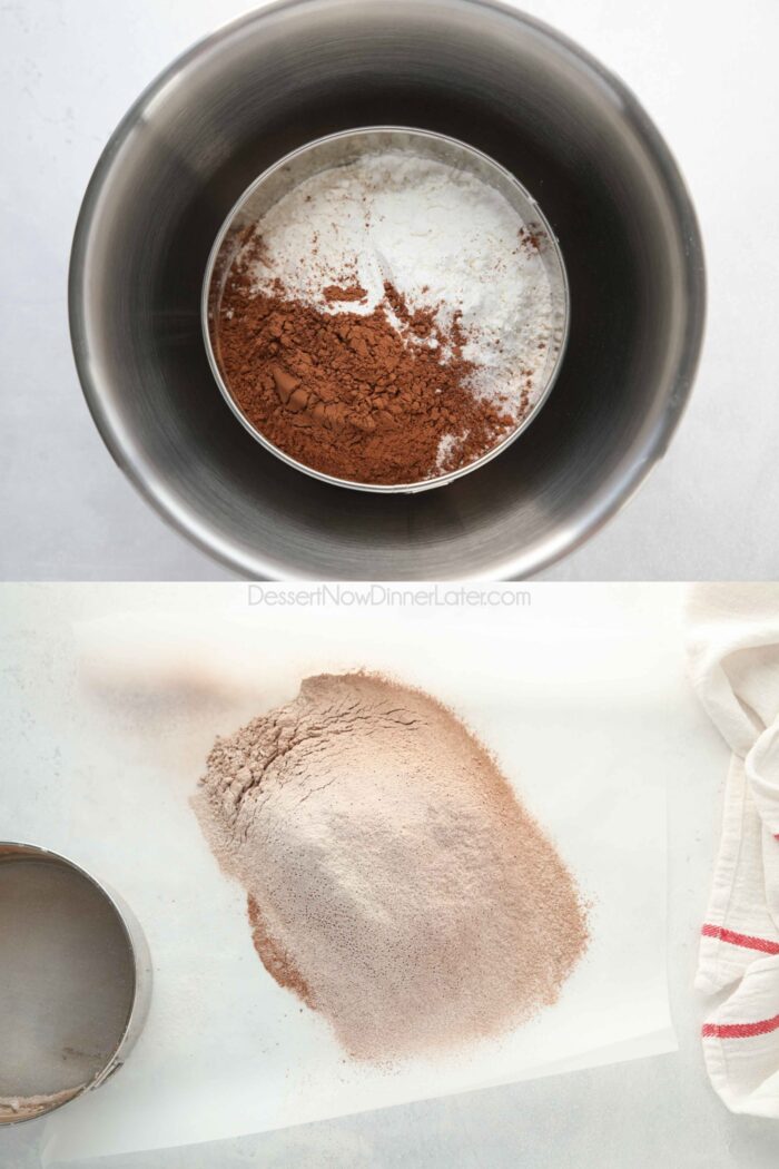Before and after sifting dry ingredients.