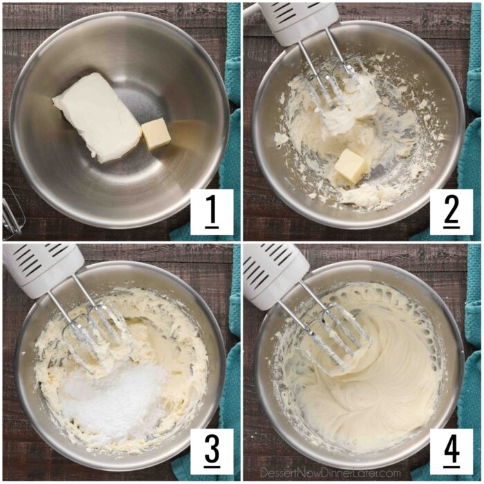 Steps to make Coconut Cream Cheese Frosting. 1- Place cream cheese and 2 Tbsp of butter in a large bowl. 2- Beat cream cheese and butter with an electric hand mixer, adding butter 2 Tbsp at a time. 3- Add powdered sugar and coconut extract. 4- Mix completely.
