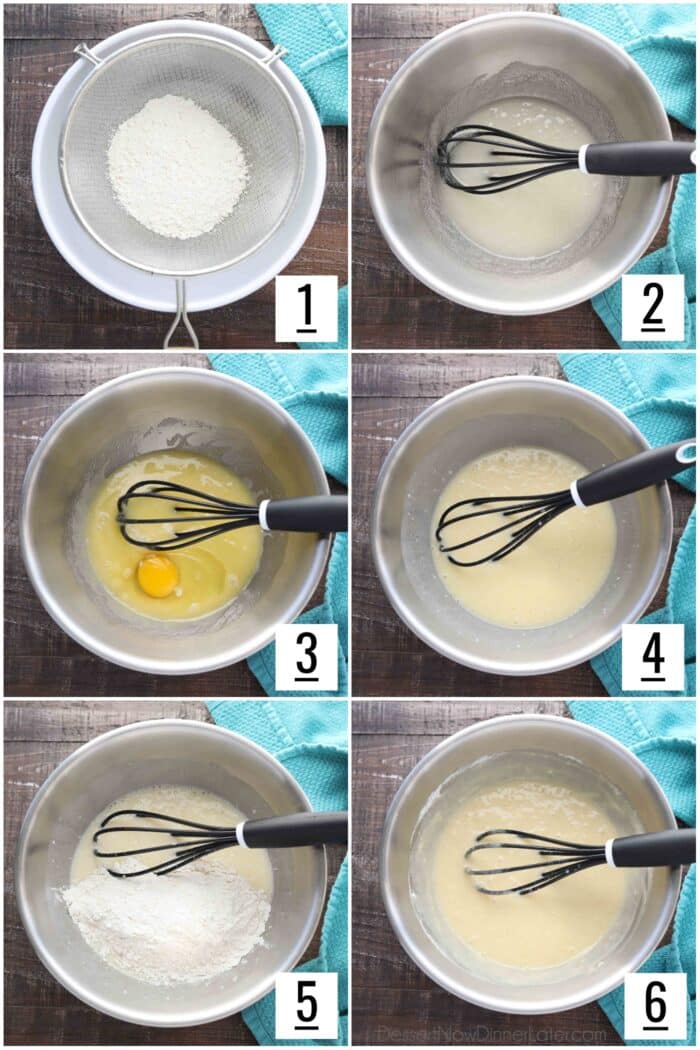 Steps to make coconut cupcakes. 1- Sift the dry ingredients. 2- Whisk the sugar and oil. 3- Mix in eggs one at a time. 4- Mix in the coconut milk, extract, and flakes. 5- Add the dry ingredients. 6- Mix completely.